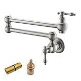 Havin HV1003 Pot Filler Folding Faucet Brushed Nickel Stretchable Double Joint Swing Arm Wall Mount Kitchen Faucet, Single Hole Two Handles Stove Faucet (Pot filler Faucet Style B_BN)