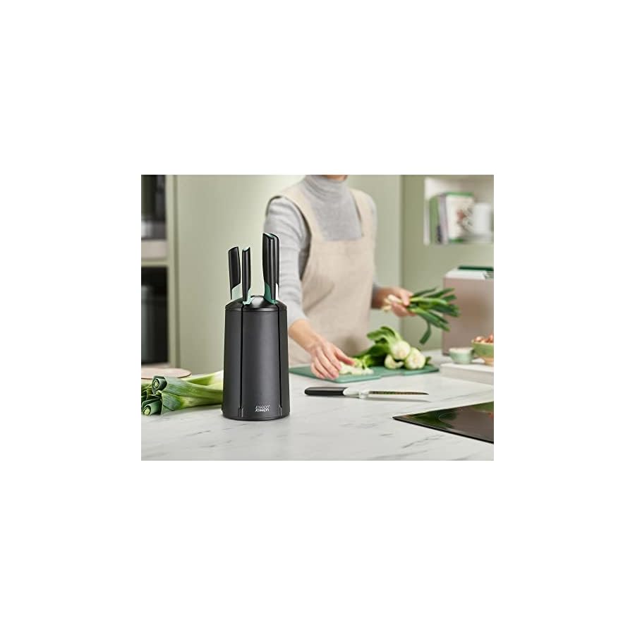 Joseph Joseph Elevate Knives 5-piece Carousel Set, Japanese Stainless Steel Knife Block - Editions - Sage Green and Black