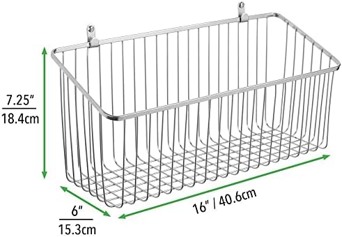mDesign Hanging Storage Basket  Wall-Mounted Metal Wire Basket  Multi-Purpose Organiser Tray for Household Items  Chrome