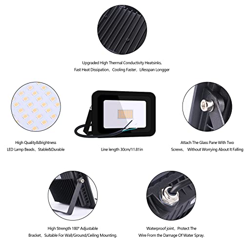Miheal Ultra-Thin 10W 20W 30W 50W 100W Led Flood Light Spotlight Led Search Lamp 110V Floodlights For Outdoor Garden Street Square (Warm White, 30W)[Energy Class A++] #TOP3