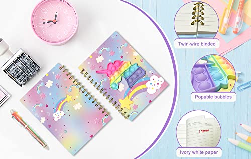 Pop Notebook For Kids, Fidget Girls Diary Journal 8.5X5.3 Inches 160 Lined Pages With 6 Multicolor Pen Spiral Journal For Teenage School Writing Drawing Pop Unicorn It Gifts Stuff Age 6 8 10 12 #TOP2