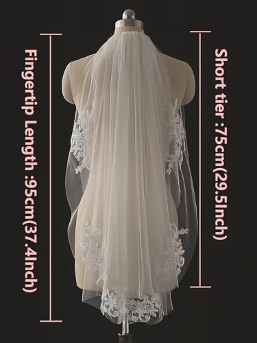 EllieHouse Women's Short 2 Tier Lace Ivory Wedding Bridal Veil With Comb L21IV