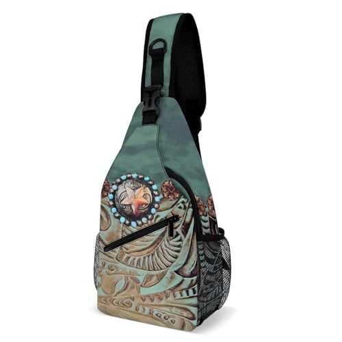 Sling bag pour randonnée sacoche homme cuir bleu de l'ouest