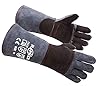 RAPICCA Animal Handling Gloves Bite Proof Double Leather Reinforced Padding Dog,Cat Scratch,Bird Handling Falconry Gloves Grabbing Reptile Squirrel Snake Bite 16in Grey-Black