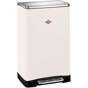 WESCO Big Double Boy Waste Bin in Matte Sand, Powder-Coated Sheet Steel, Two Separate 18 Litre Plastic Inserts, Stainless Ste