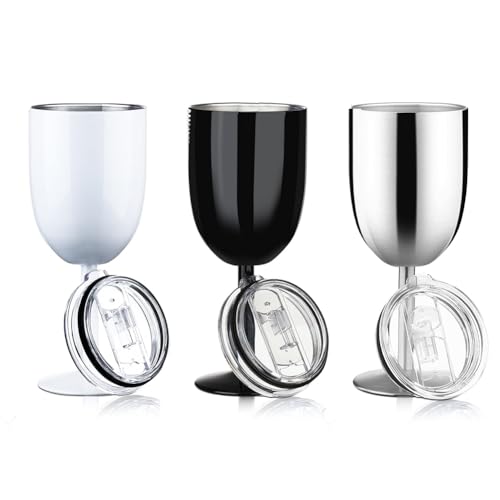 Ginobili Weingläser Weingläser mit Stiel und Deckel, Doppelwandig, Isolierter Weinbecher, Unzerbrechliche Kelche, Weingläser, 284 Ml, A