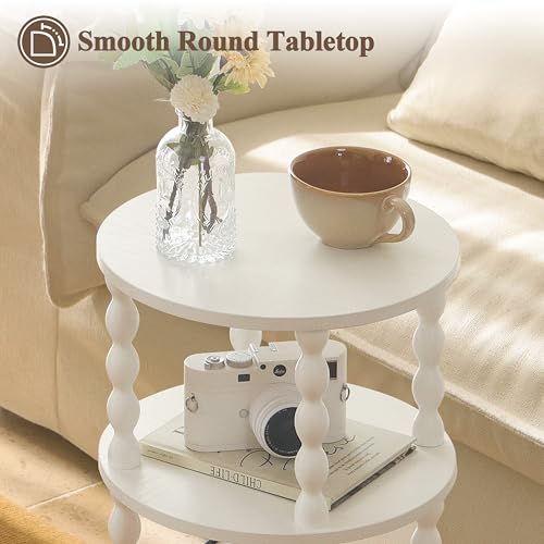 AWASEN Small Round Side Table, White End Table with 3-Tier Open Shelf for Small Spaces, Round Bedside Table Nightstand for Bedroom, Living Room, Office, White by AWASEN - Used condition - Image 7