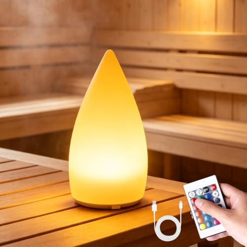 Sauna Lampe Kabellos, Kabellos Sauna Lampe, Saunalampe Dimmbar, Akku Tischlampe mit Fernbedienung, Kabellose Saunalampe, Aufladbar LED-Tropfen Dimmbar, 3 Helligkeitsstufen 16 Farben für Restaurant