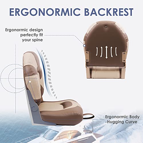 Deckpro Deluxe High Back Boat Seat, Fold-Down Fishing Boat Seat Tan/Sand #TOP3