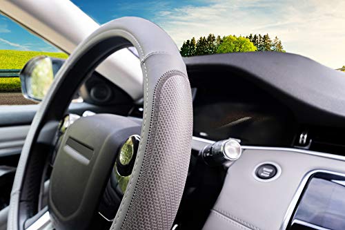 Magnelex Microfiber Leather Steering Wheel Cover – Gray. Heat Resistant Anti-Slip Car Wheel Wrap - Compatible With Most Makes And Models Of Cars And Trucks With 14.5 To 15 Inch Steering Wheels #TOP6