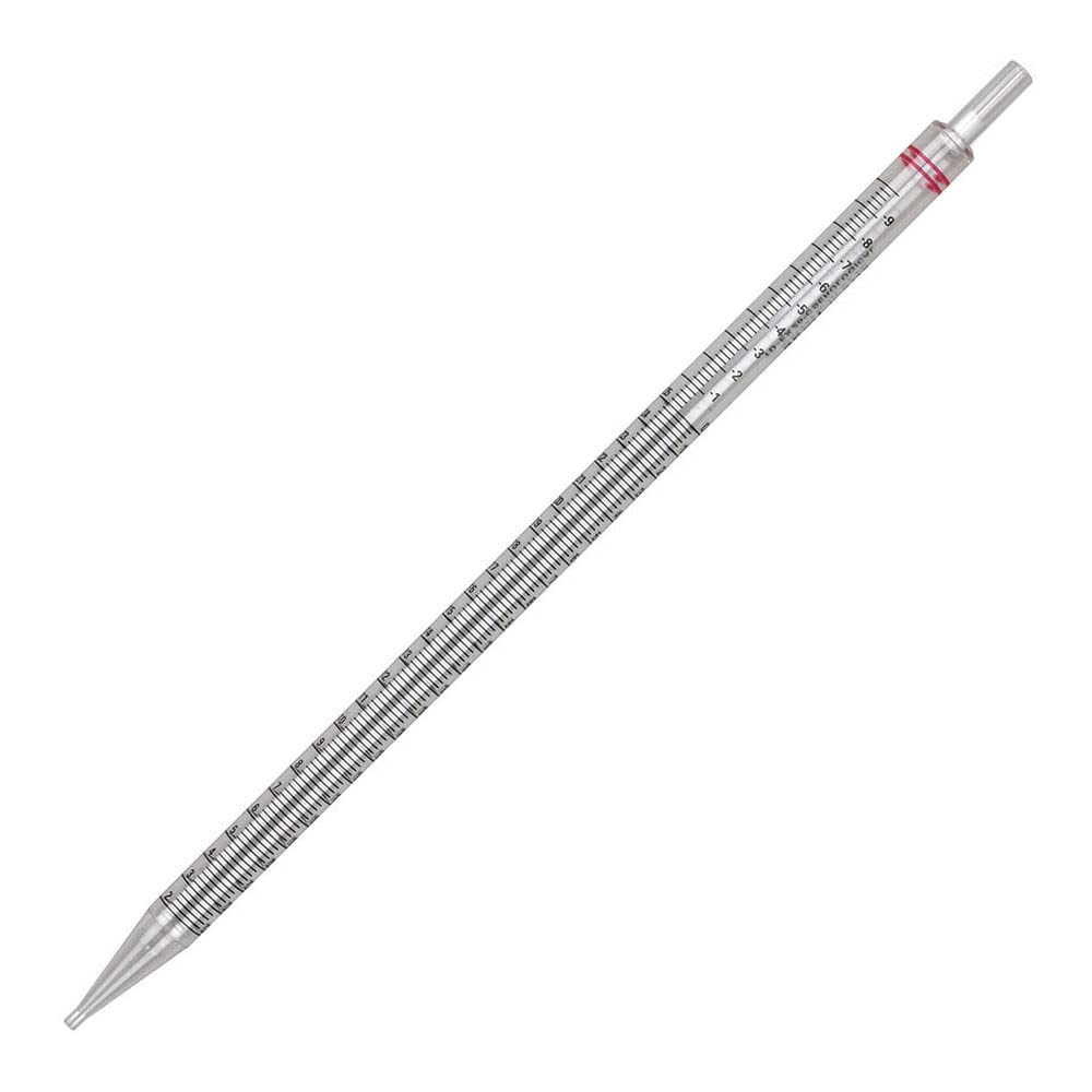 Globe Scientific 1784 Polystyrene UniPlast Serological Pipette, 25mL Capacity, Standard Tip, 300mm Length, (Case of 100), Clear, Non-Sterile, Red Striped, Individually Wrapped