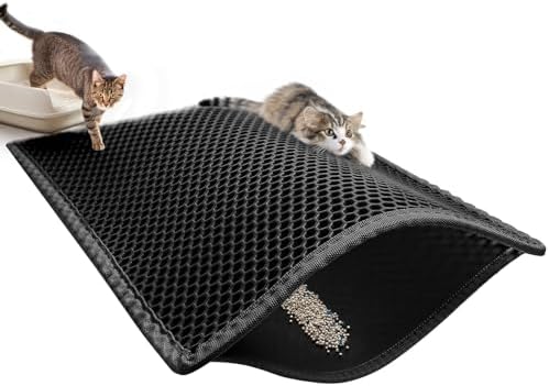 Pieviev Katzenklo Matte Groß XXL, Unterleger Rutschfest, 89x61cm Schwarz | wasserdichte Katzenmatte, Unterlage für Katzentoilette, Katzenstreumatte mit Waben, zum Katzenstreu Auffa