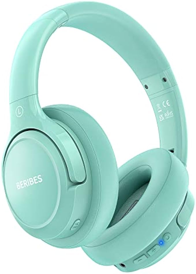 Bluetooth Headphones Over Ear,BERIBES 65H Playtime and 6 EQ Music Modes Wireless Headphones with Microphone,HiFi Stereo Foldable Lightweight Headset, Deep Bass for Home Office Cellphone PC TV (Green)