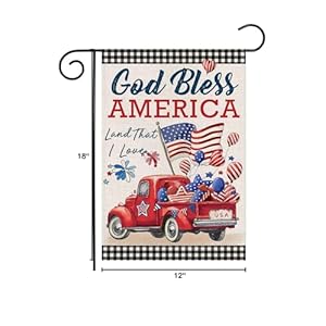 4th of July Garden Flags for OutsidePatriotic American Truck with Flags Buffalo Plaid Small Yard Flags for OutdoorMemorial Independence Day Decorations for Farmhouse Holiday Summer 12×18 Inch Double S