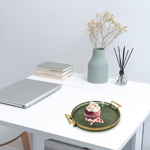 Round Tray with Golden Handle, Round Serving Tray with Gold Handles and Gold Rim Border | Double Ear Tray for Snacks, Coffee, Bread, Fruit, Decorative Trays - Image 2