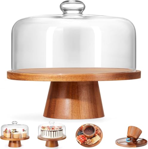 VIVIRBIEN Wooden Cake Stand with Lid: 11in Stand w/Magnetic Pedestal