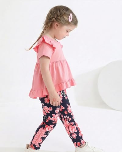 Image of Weebaby Baby Girl Clothes Infant Toddler Girl Clothing Ruffle Shirt High Low Top Floral Allover Pant Little Girls Clothes