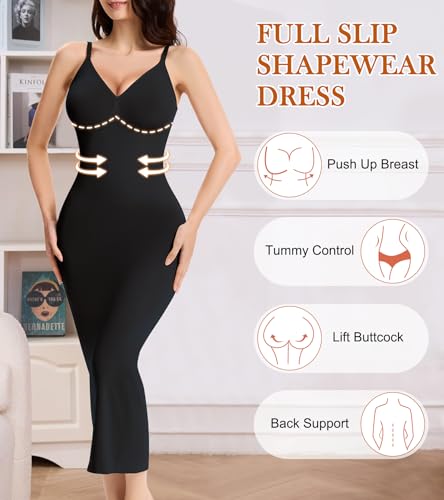 Image of Shapewear Slips For Under Dress Deep V Neck Tummy Control Long Full Slip Dresses for Women Body Shaper