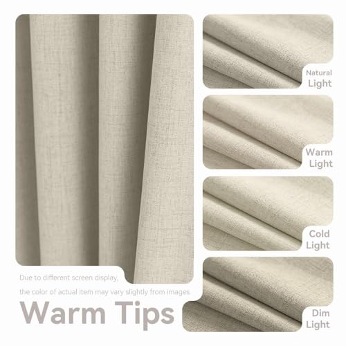 DrapeMaster PFAS Free Ivory Linen Curtains 63 inch Length 2 Panels Set 100% Blackout Long Drapes for Bedroom Living Room Blackout Darkening Curtain Thermal Insulated (52x63 inch,Oatmeal) by DrapeMaster - Used condition - Image 5