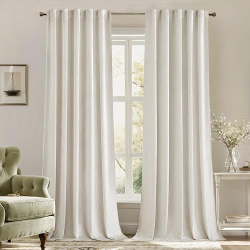 Image of MIULEE Velvet Curtains 52x90 inches 2 Panels Ivory Room Darkening Curtains | Luxury, Bedroom Living Room, Thermal Insulated, Super Soft Window Drapes, Rod Pocket & Back Tab