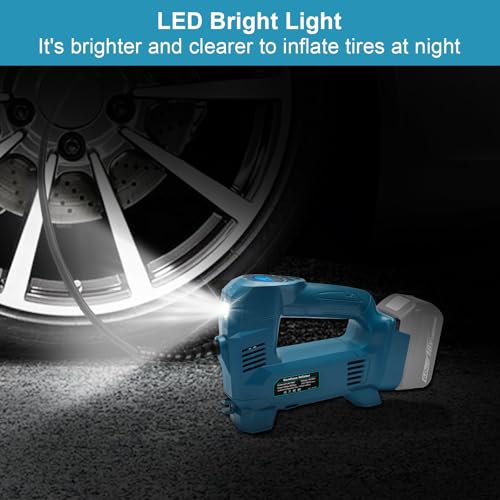 QUPERR Akku-Kompressor kompatibel mit Makita 18V Akku, Elektrischer Luftkompressor bis 10,34 bar mit LED-Licht & Autostopp, Tragbare Luftpumpe für Auto, Motorrad, Fahrrad, Bälle (ohne Akku)
