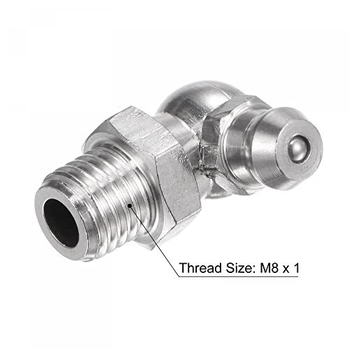 Image of uxcell 201 Stainless Steel 90 Degree Grease Fitting M8 x 1mm Thread Hydraulic Grease Fitting Accessories, 5Pcs