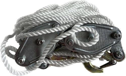 Heavy-duty Block and Tackle Pulley System, 4000LBS Breaking Strength, 65.6ft Rope Hoist with 2PCS 7.9ft Lift Sling for Construction Warehouse Hunting Deer Lifting