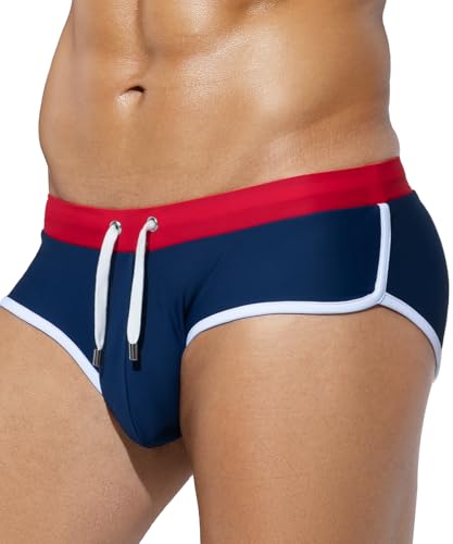 Mauro Kane Herren Badehose Badeslip Eng Kurz mit Tunnelzug - Klassische Schwimmslips für Männer dunkelblau L