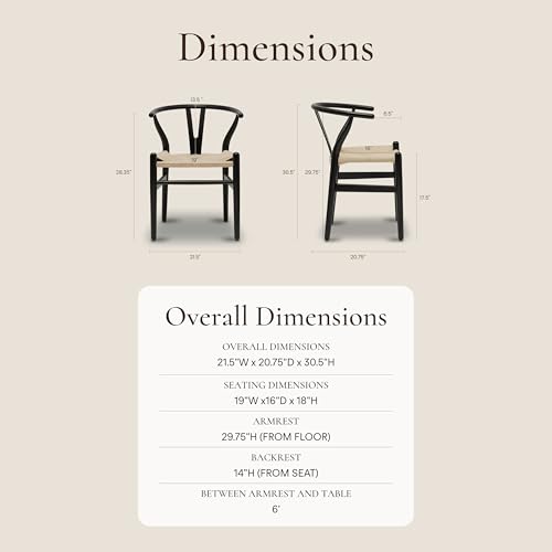 Image of POLY & BARK Weave Dining Chair - Mid-Century Modern Wishbone Dining Chair with Arms, Solid Wood Frame, Indoor Use - Black - Single - Ideal for Dining Room, Kitchen or Stylish Accent Setting
