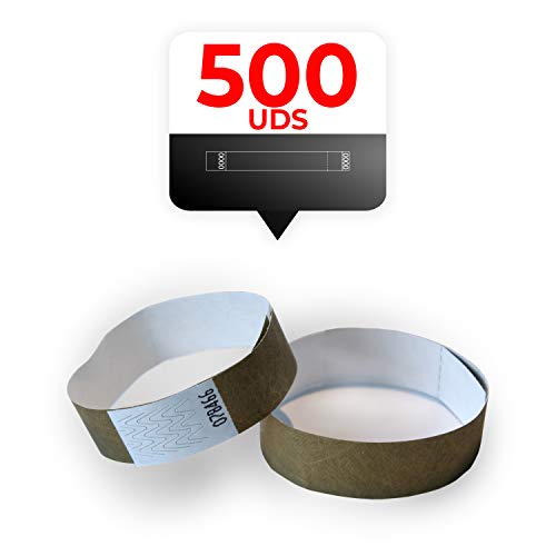 MP - Tyvek Pulseras 500 unidades para Eventos, Color Dorado