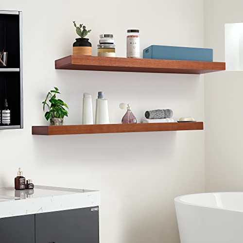 Farmhouse Rustic Floating Shelves, 8 Inch Deep Shelves For Wall Mounted, Large Floating Shelves For Home Decor & Storage, Heavy Duty Bracket, Honey Oak Color, 36"W X 8"L X1.6"H, Set Of 2 #TOP7