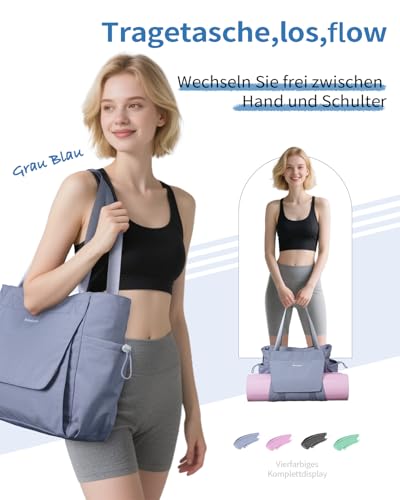 sportsnew Yogatasche Damen Groß Wasserdicht Yoga Tote Tasche mit Nassfach & Klettverschluss Schnellzugriff Yogamatte