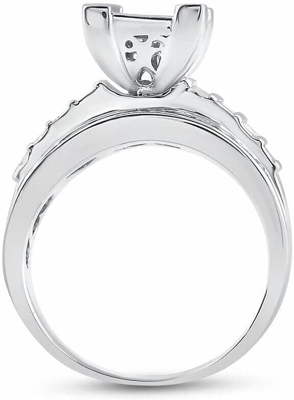 SilverDia 1.25 Ct Princess Cut Diamond Square Cluster Engagement Wedding Bridal Ring For Women 14K White Gold Finish 925 Sterling Silver Handmade Anniversary Customized Propose Ring Gift For Her