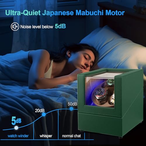 Image of J&T Technology Watch Winder for Automatic Watches,Automatic Watch Winder with LED Light,Rotating Watch Case with Japanese Quiet Motor,4 Rotation Modes,USB Type C