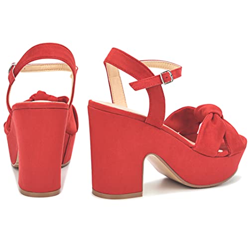 Syztsho Women's Platform Heels Ankle Strap Sandals Peep Toe Suede Wedges Sandal Fashion Wedding Sexy Dress Block Chunky High Heel Pumps Red Size Us 8.5 Cn 40 #TOP1