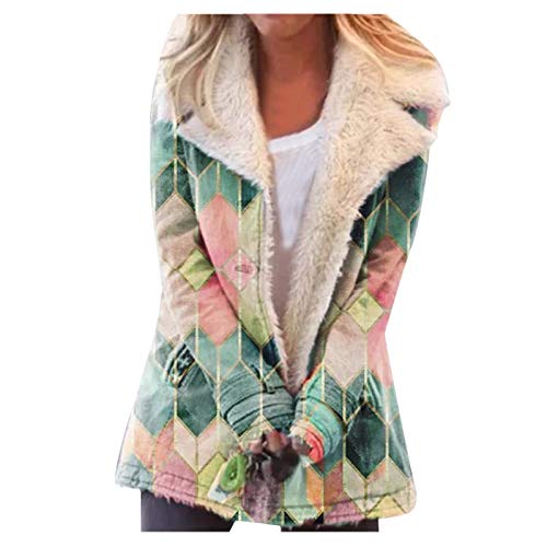 MASZONE Winter Coat for Women,Women's Lapel Printed Single-breasted Long-sleeve Jacket Long Fuzzy Fleece Coat Outwear Green