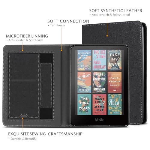 Image of CoBak Case with Stand for Kindle Paperwhite 12th Gen 2024 Released (7 inch) & Kindle Colorsoft Signature Edition - Durable PU Leather Cover with Auto Sleep Wake, Card Slot, Hand Strap Feature, Black