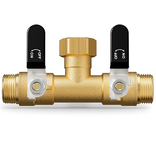 Hose Splitter 2 Way, Heavy Duty Brass Garden Hose Splitter, Water Hose Bib Spigot Splitter with 0.59" Full Flow Ball Valve Outlet & Shut-Off Valve 3/4'' Connector Outdoor Water Faucet Adapter