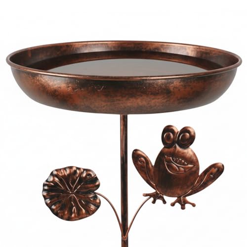 Bird Baths for Outside, 12 Inches Dia Bird Bath Feeder Bowl with Sun and Rooster Decor, Freestanding Metal Birdbath for Outdoors Garden Patio Yard Lawn