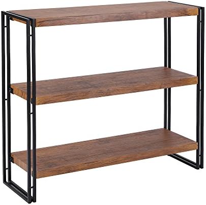 FIVEGIVEN 3 Tier Bookshelf Rustic Industrial Bookshelf Wood and Metal, Brown