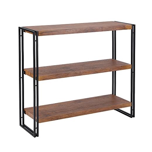 FIVEGIVEN 3 Tier Bookshelf Rustic Industrial Bookshelf Wood and Metal, Brown