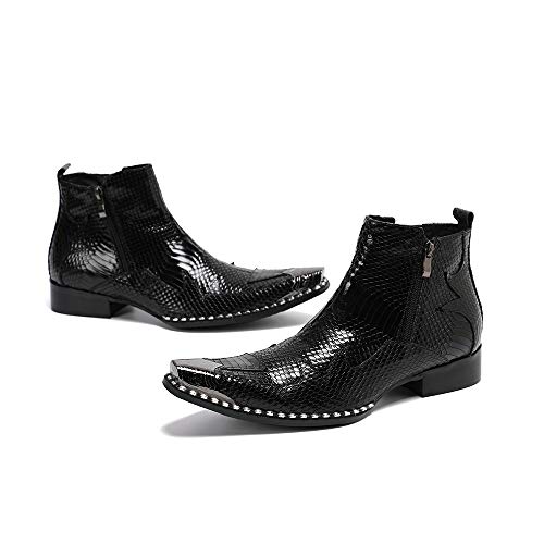 Mid Top Ankle Boots for Men Imitation Metal ToeGenuine Leather Rivet Sole Side Zipper with Pull Tab Men's Leather Shoes3