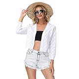 GRACE KARIN Damen Bolero Langarm Jäckchen Festlich Schulterjacke Kurz Strickjacke Sommer Frühling Blazer, Farbe: Weiß, Size S