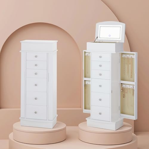 IRONCK Jewelry Cabinet with LED Mirror and 6...
