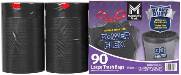 Member's Mark 33-Gallon Power Flex Drawstring Trash Bags 90 ct.