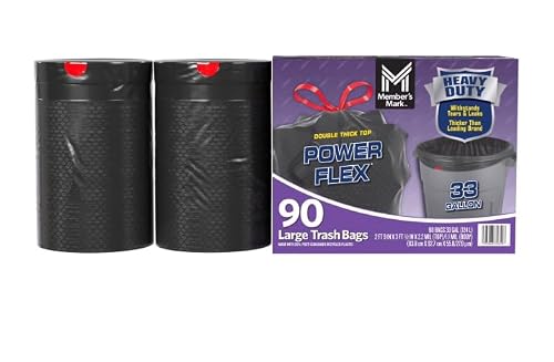 Member's Mark 33-Gallon Power Flex Drawstring Trash Bags 90 ct.