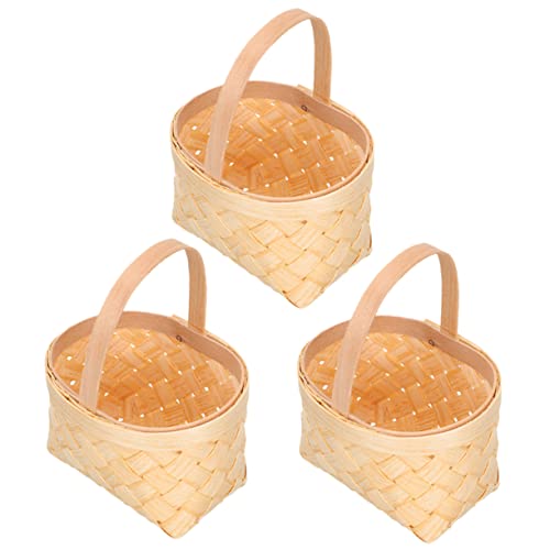 Mini Baskets, 3 Pack Small Wicker Baskets for Gifts, Mini Woven Basket with Handles for Kid's Picnic Baskets, Mini Flower Basket for Wedding Party Favors Crafts Decor, Mini Easter Egg Baskets