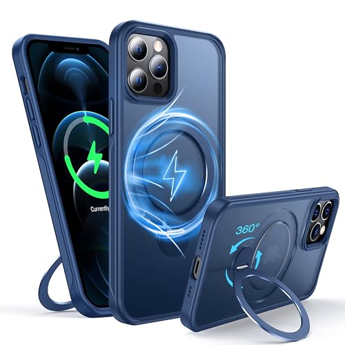 FNDMIL 360°Rotatable Magnetic Ring for iPhone 12 Pro Max Case Compatible with MagSafe [Non-Slip Texture Edge][Built-in Kickstand][Military Shockproof] Translucent Matte Soft Silicone Bumper Slim,Blue by FNDMIL - Used condition - US$11.59