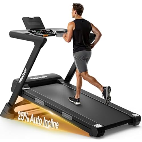 TREAFLOW Folding Treadmill with 25% Auto Incline, 3.5HP | Brushless Motor, 10 MPH Performance, Joint-Friendly Cushioning, Easy Handrail Controls, Space-Saving Folding Design