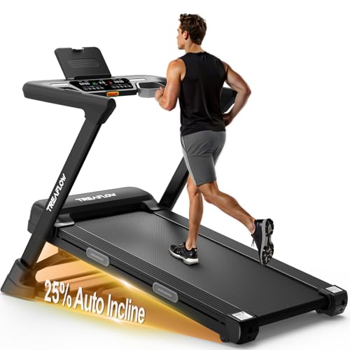 TREAFLOW Treadmill with 0-25% Auto Incline, 3.5 HP Folding for Home Running, 10.0 MPH Max Speed, 300 lbs Weight Capacity, Bluetooth Speaker. (Black)